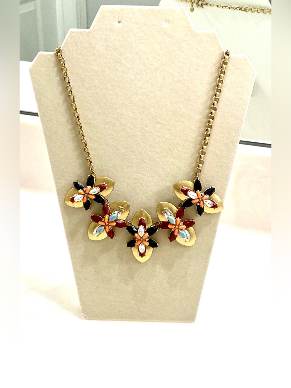 J. Crew Floral Blossom Shield Cluster Stone & Crystal Statement Bib Necklace 